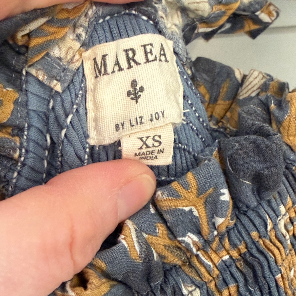 Marea by Liz Joy Smocked Maxi Dress in Navy and Mustard Floral - Picture 2 of 6
